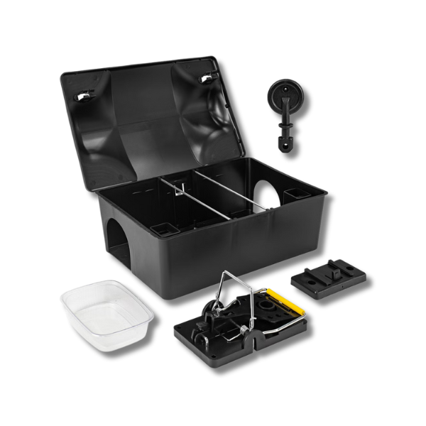 Mouse double box with bait holder and trap